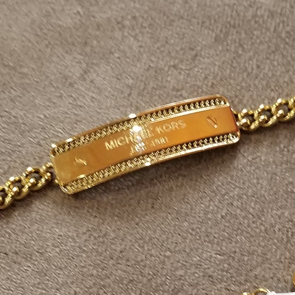 Michael Kors Bracelet Logo Plaque Chain Link Rose Gold Plate Stainless Steel NWT - Picture 13 of 15